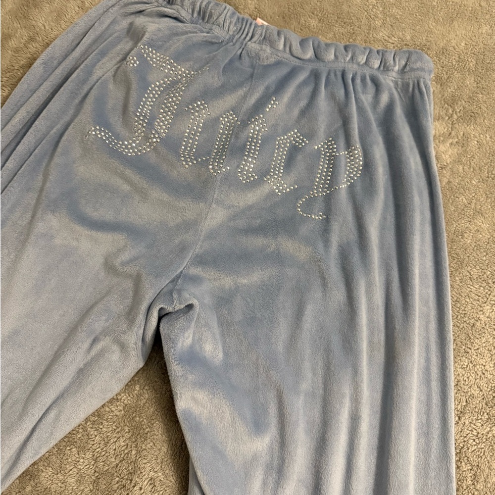 Light Blue Juicy Couture Velvet Sweat Pants Bling